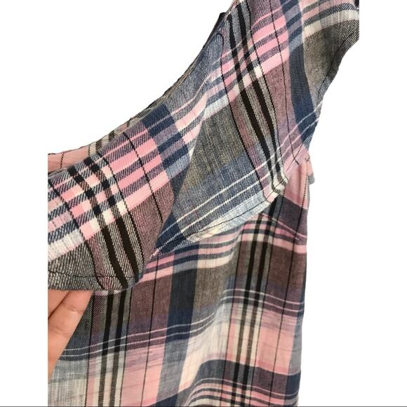 Cloth & Stone Plaid One Shoulder Linen Top Sz Small - Picture 3 of 5